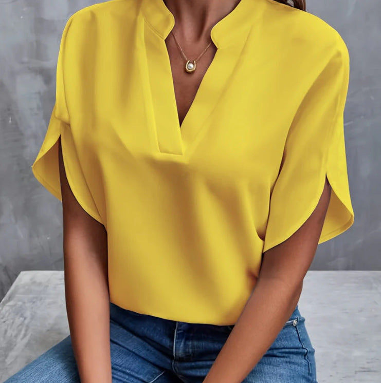 Chemise d'été à manches courtes à col en V pour femmes