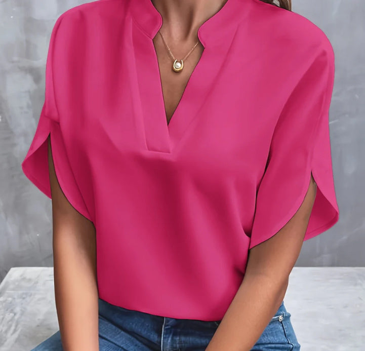 Chemise d'été à manches courtes à col en V pour femmes