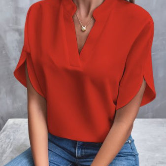 Chemise d'été à manches courtes à col en V pour femmes