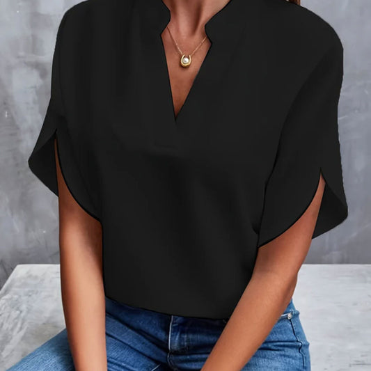 Chemise d'été à manches courtes à col en V pour femmes